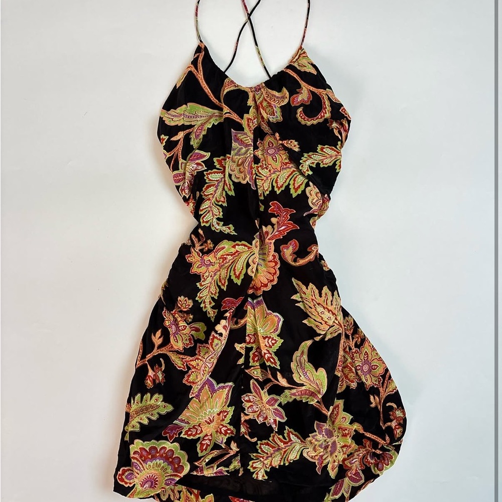Mango Floral Mini Dress - Black and Multicolor